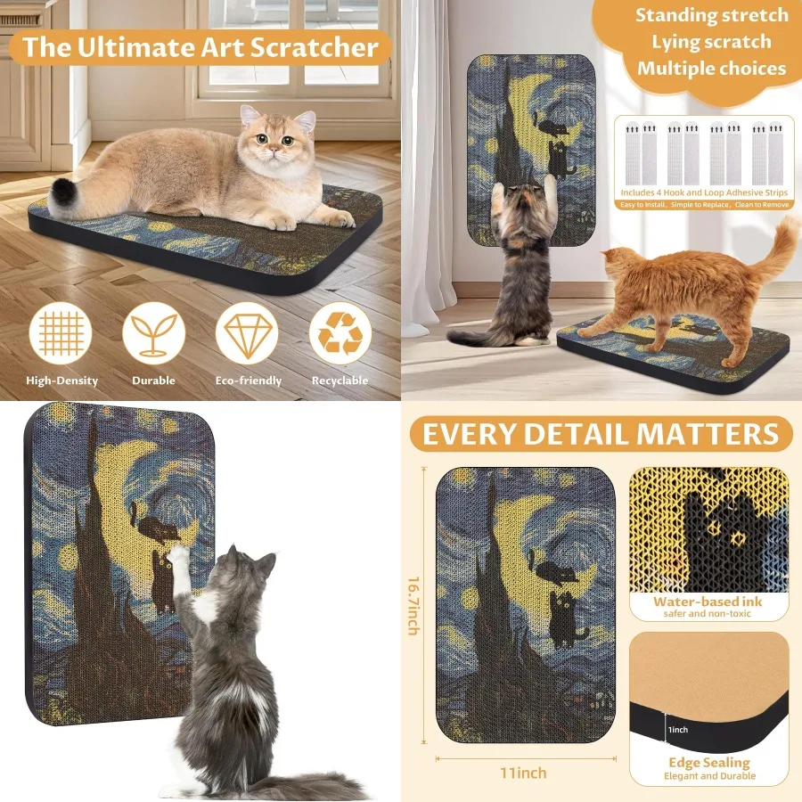 

Art Cat Scratcher Wall-Mountable Cat Scratching Board for Indoor Cats 16.7x11x1 Inch Wall-Mounted Cat Scratch Pad with Stylish
