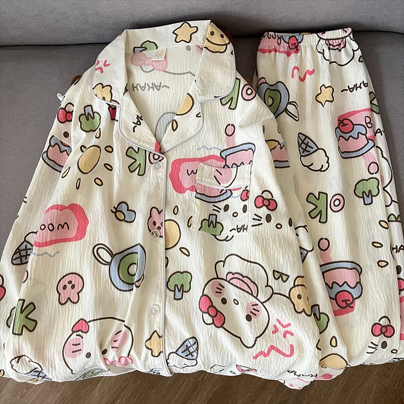 

Plus Size Womens Home Wear Big Size Cute Kitty Pajamas Design Sleepwear Set Comfy and Loose Fit Korean Reviews Many Pajamas Y2K