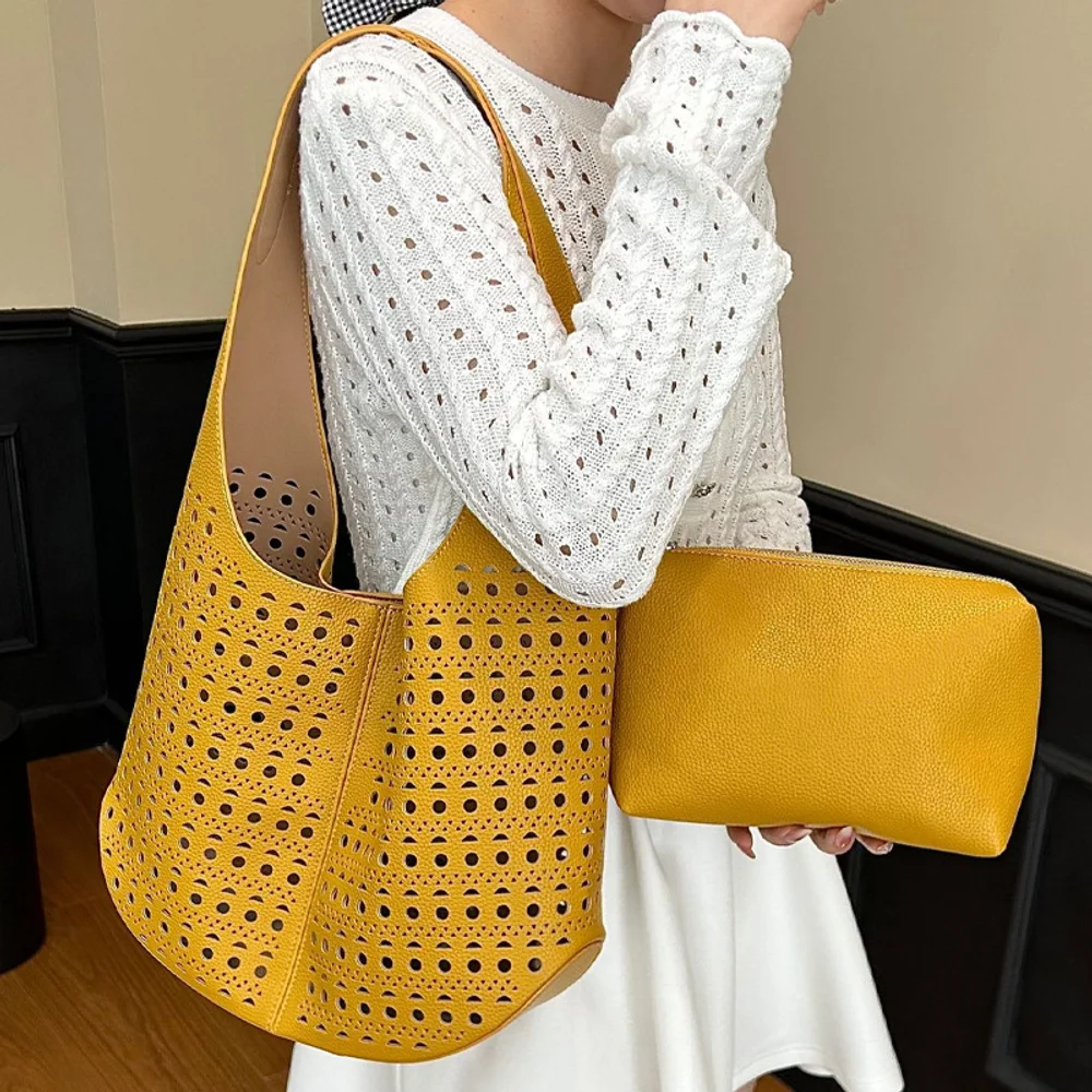 

Модная сумка-тоут с дизайнерским смыслом, новая сумка через плечо большой вместимости для пляжного отдыха, универсальная сумка-ведро для подмышек