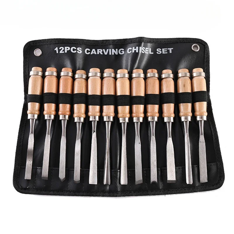 Hand Tool, 12Pcs Wood Carving Hand Chisel Tool Set Woodworking Professional Gouges Construction And Carpentry Tools