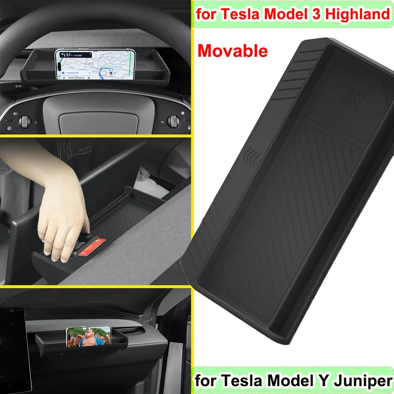 for Tesla Model Y Juniper 2025 2026 Dashboard Storage Organizer Tray ETC Phone Holder Model 3 Highland Dash Board Accessories
