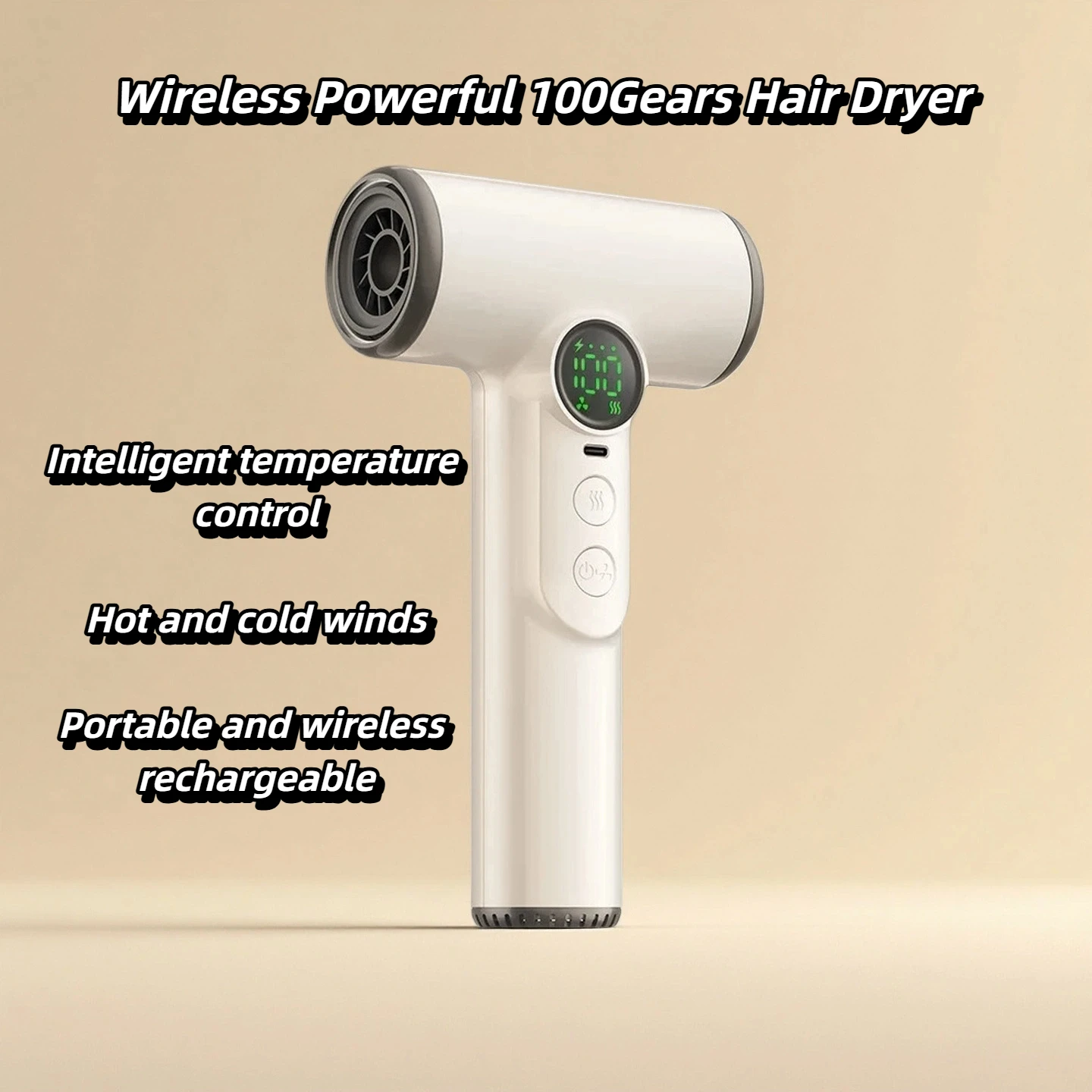 

Новый портативный беспроводной фен с отрицательными ионами для путешествий/на открытом воздухе, зарядка через USB, 30000 об/мин, высокоскоростной холодный, теплый ветер, 100 передач