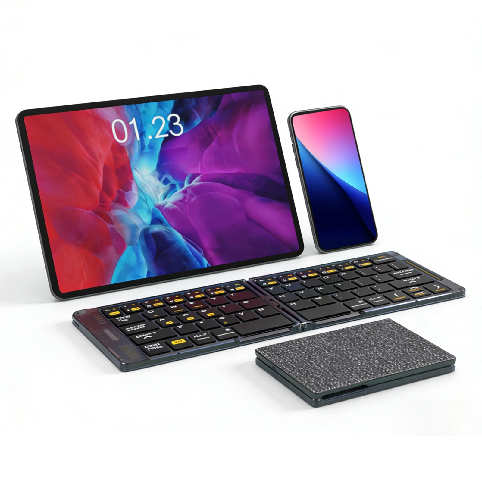Triple Device BT Keyboard Rechargeable Quiet Multi-Device Foldable Keyboard Long Battery for Life for Laptop Tablet Phone