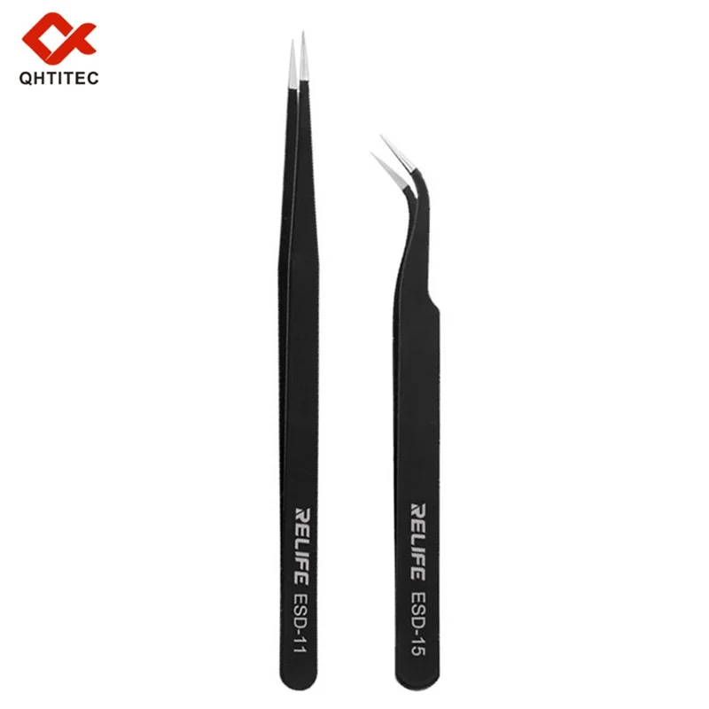 

Multifunctional Straight/Curved Tweezers for Circuit Board Maintenance ESD-11/15 Thickened Non-magnetic Antistatic Clips Tools