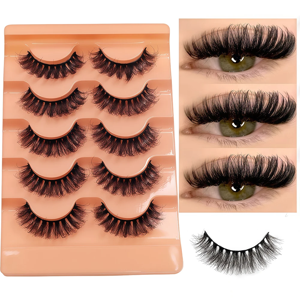 5 par sztucznych rzęs w stylu europejskim i amerykańskim z efektem kreskówkowym w kształcie litery C, zapewniających gęstotę i objętość rzęs w stylu amerykańskim.