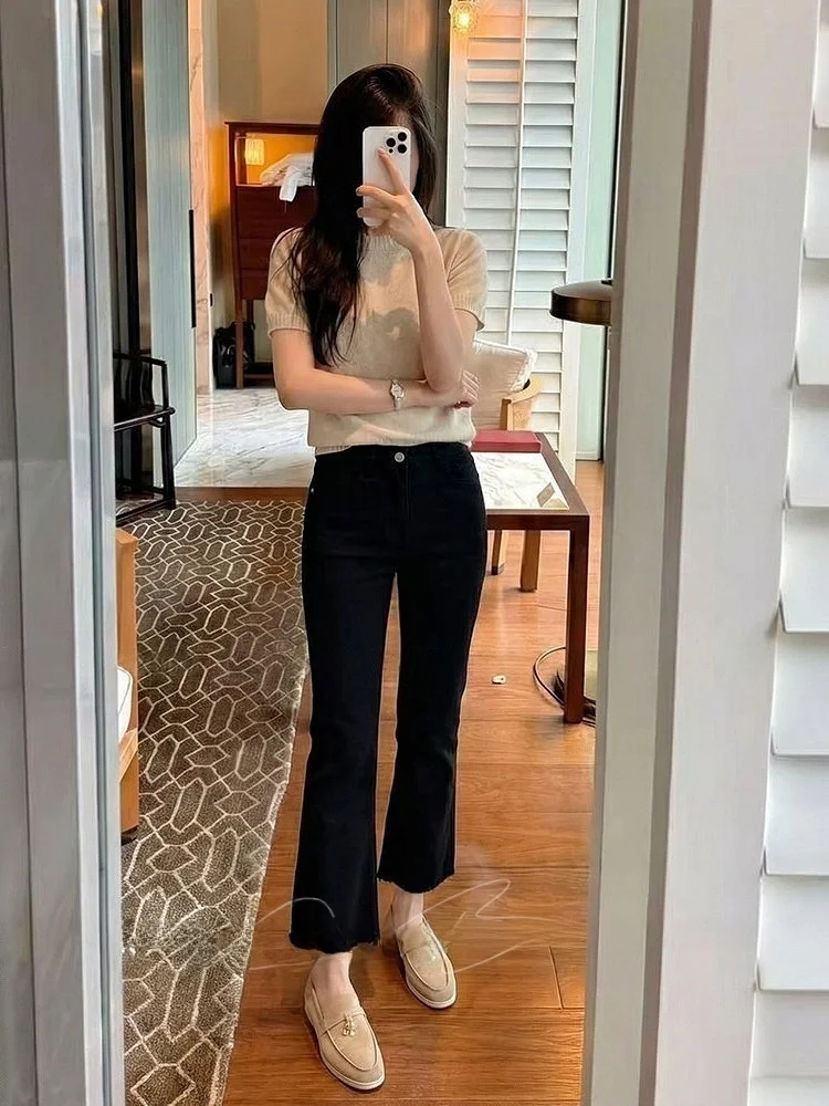 

High Waist Slim Fit Bell Bot Jeans Elastic Versatile High Stretch Cotton Denim Ladies Faion Winter 2026 New Sle