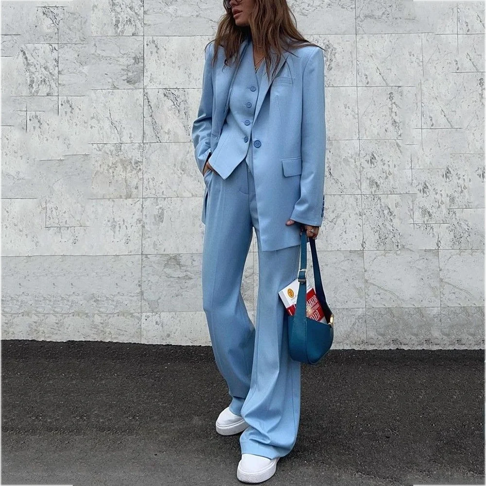 

New Autumn Women's Suit Three Pieces Regular Fitted Chic Single Button Female Outfits Straight Citywalk Daily Casual Set