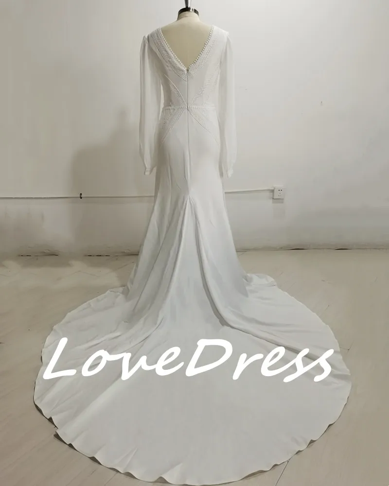 Элегантное свадебное платье LoveDress с глубоким V-образным вырезом, сексуальное шифоновое платье с длинными рукавами, платье для невесты со шлейфом и открытой спиной