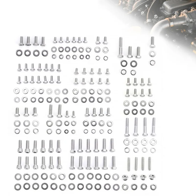 Stainless Steel Hex Bolt Kit Small Block V8 Engine For SBC 265 283 305 Modification Replacement