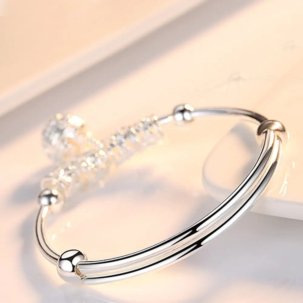 925 Sterling Silver hollow Bells ball bangles adjustable Bracelets for Women Fashion Holiday gifts Party wedding Jewelry