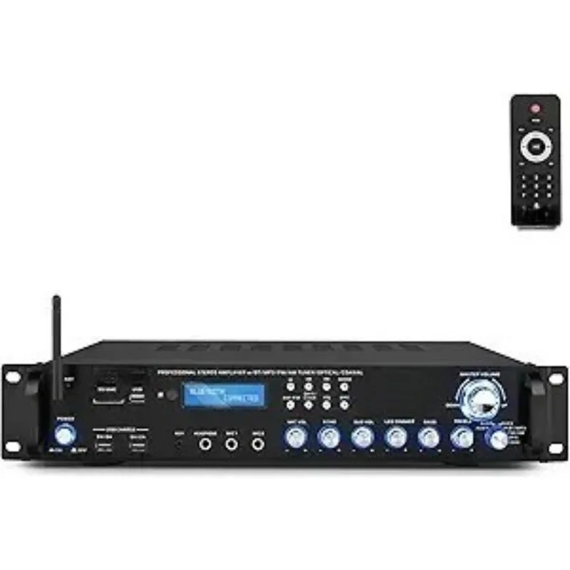 Многоканальный беспроводной потоковый усилитель мощности Bluetooth 5,0, 3000 Вт, стереоприемник для монтажа в стойку с FM-радио — USB/SD