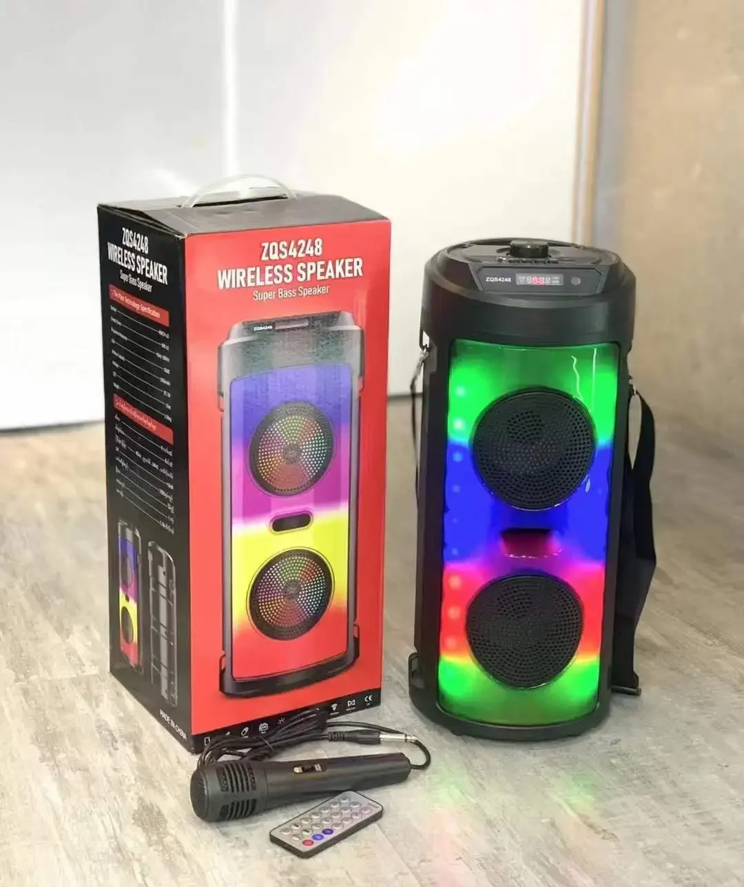 

ZQS4248 New Dual 4 Inch Portable Battery Powered Big Sound Customized Led Disco Light Speaker Rings With Fm Radio