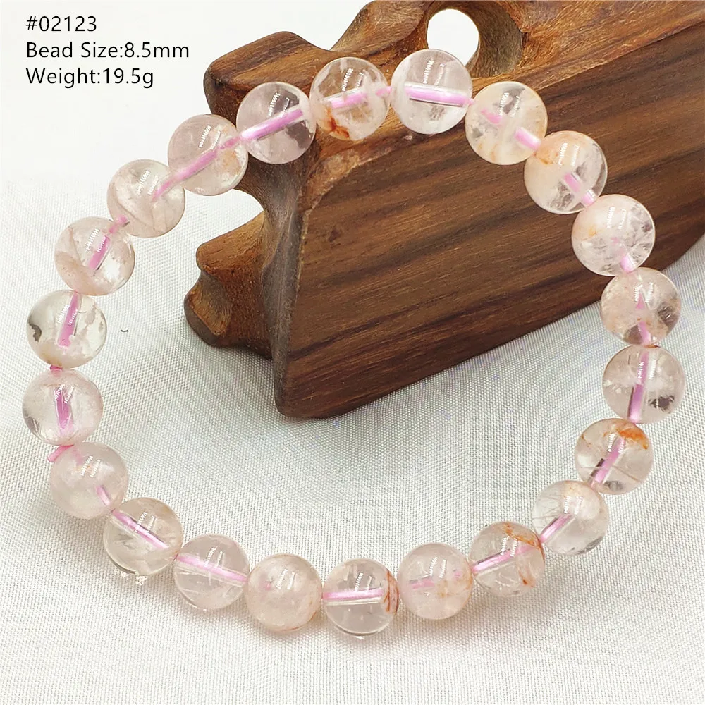 Genuine Natural Orange Snow Phantom Round Beads Bracelet Crystal Sericite Rare White Phantom Women Men AAAAAA