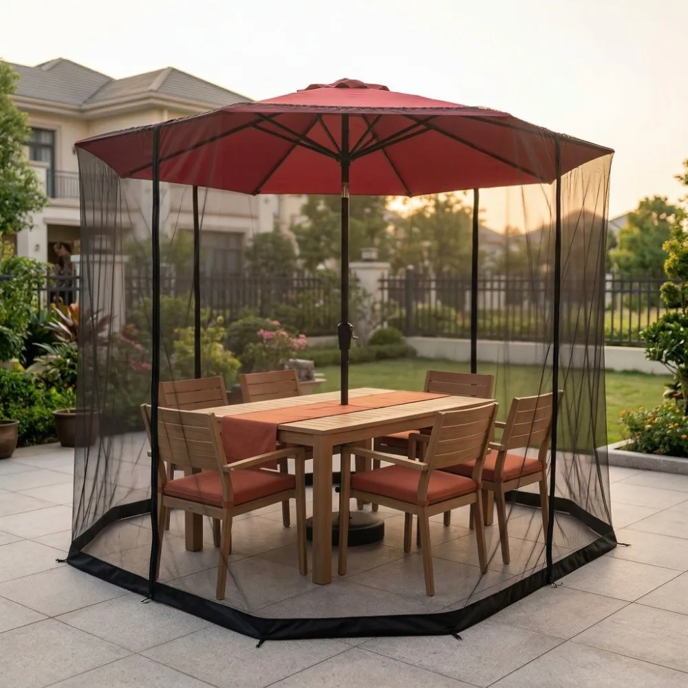 

Easy Installation Patio Umbrella Netting Breathable Bug Protection Mosquito Netting Zipper Closure Polyester Mesh