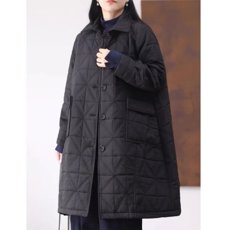 Giacca leggera da donna medio-lunga, calda vestibilità ampia Capispalla alla moda, elegante cappotto invernale trapuntato tinta unita di grandi dimensioni w1835