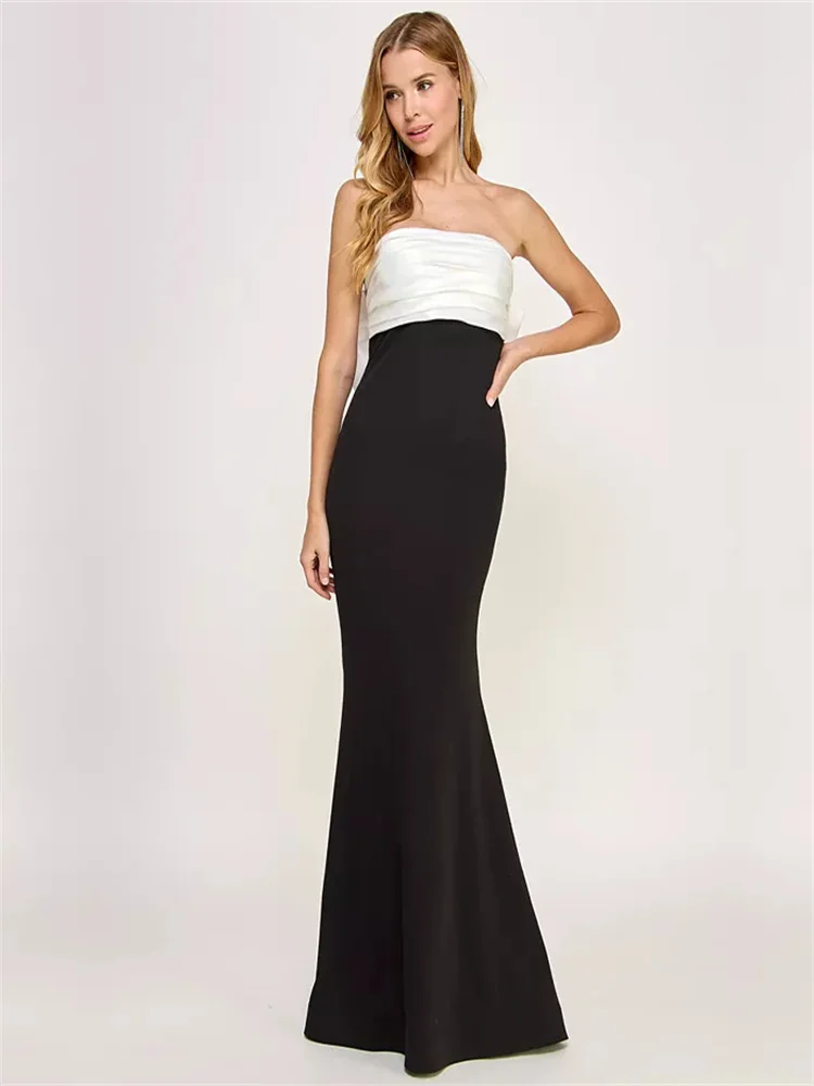 Customized New Bow Contrast Color Fishtail Evening Dress Sleeveless Tube Top Body Pleated Back Oversized Bow Decorated Dress