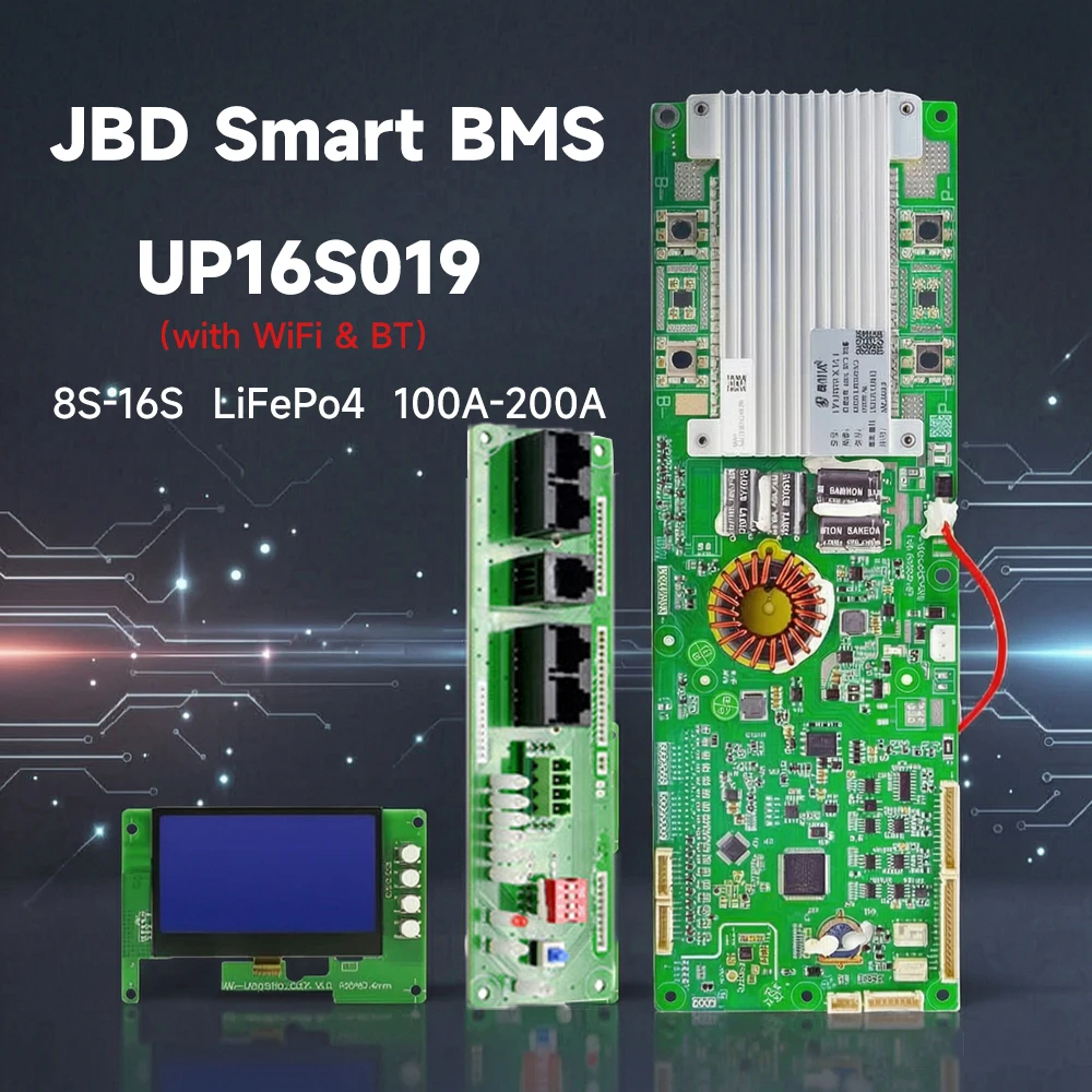 JBD BMS UP16S019 with WiFi BT 16S 48V LiFePo4 8S 24V Smart Family Energy Storage Syestm RS485 CAN Connect Inverter 100A-200A