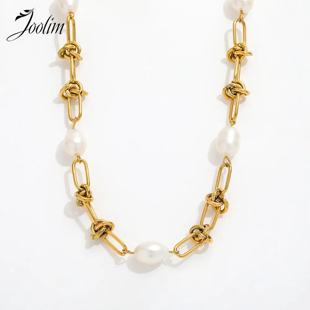 

Joolim Jewelry Wholesale Waterproof Permanent Vintage Elegant Fresh Water Pearl Kink Chain Stainless Steel Necklace for Women