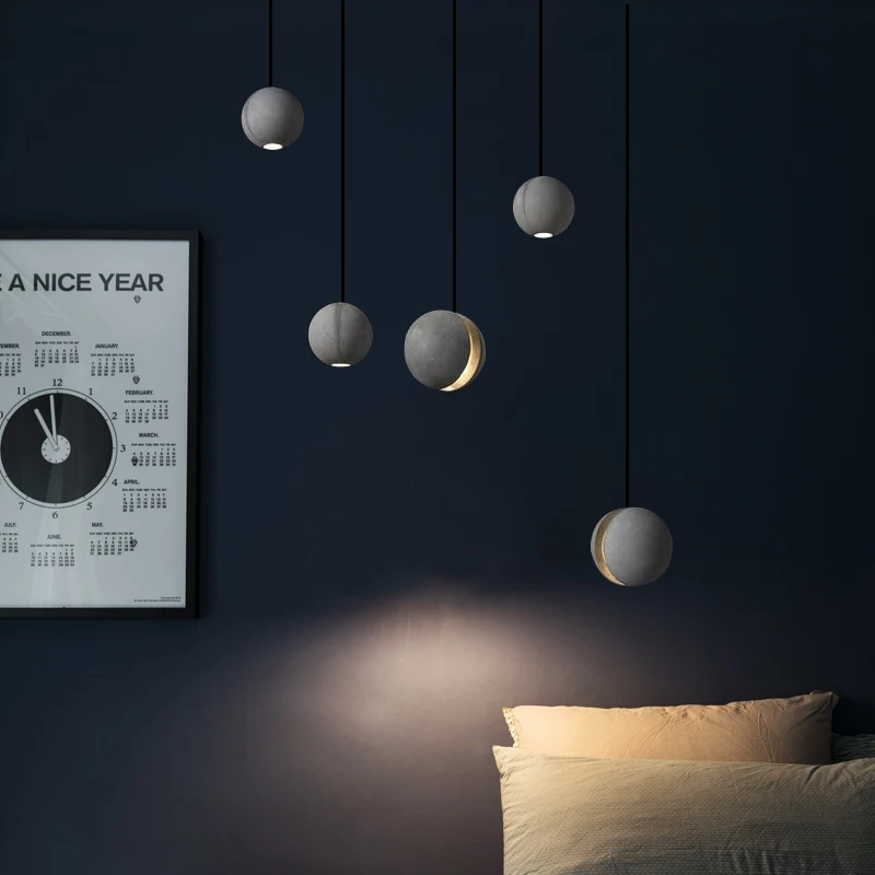 

Modern Planet Cement Pendant Lamp Cafe Bar Round Industrial Decor Hanging Light Indoor LED Chandelier For Dining Kitchen Bedroom