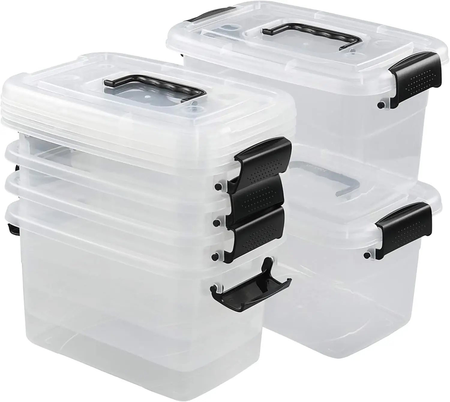

5 Quart Clear Storage Bin, Latching Box Container with Black Handle, 6 Packs