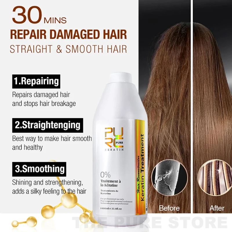 PURC 1000ml Keratin Hair Straightening Smoothing Treatment For Curly Frizzy Hair Care Brazilian Keratin Products Professional