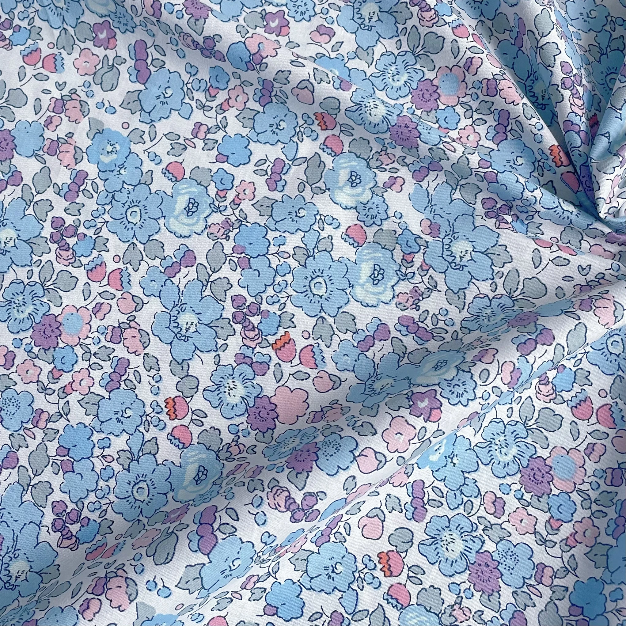 Claire Blue Floral 100% Cotton Poplin Fabric 40S Like Liberty Digital Printed For Sewing Cloth Dress Skirt Kids Designer Design