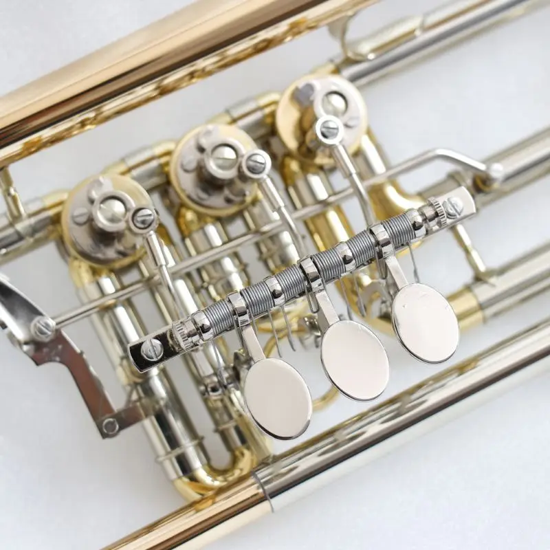 Professional Rotary Trumpet High End Gold Brass Bell Trumpet Instrument With Rotary Valves