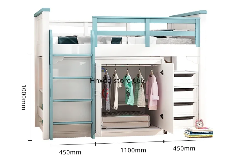 Children's bed with guardrail High and low frame 1.2 meters Golden silk sandalwood