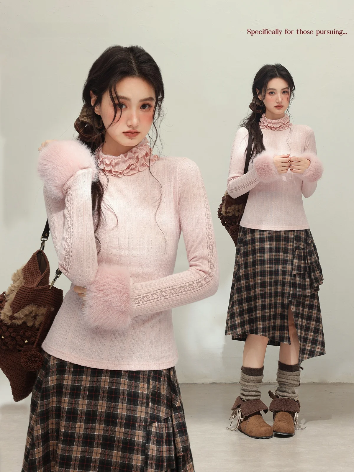 

plus Size Women's Base Shirt "Initial Lotus Pink" Large Mouth Eat Cheese Autumn Winter Versatile Sweet Style Commute Fat MM Top