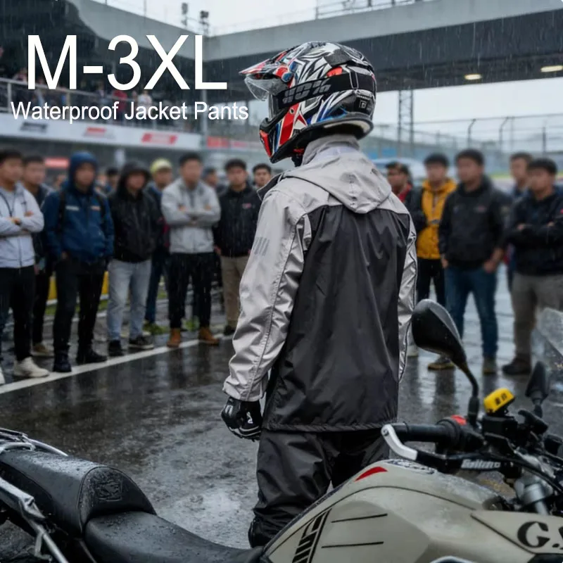 MOBAIDAO Adult Unisex Motorcycle Riding Rain Gear, Waterproof Jacket Pants Rain Suit for Urban Leisure Riding and Delivery Use
