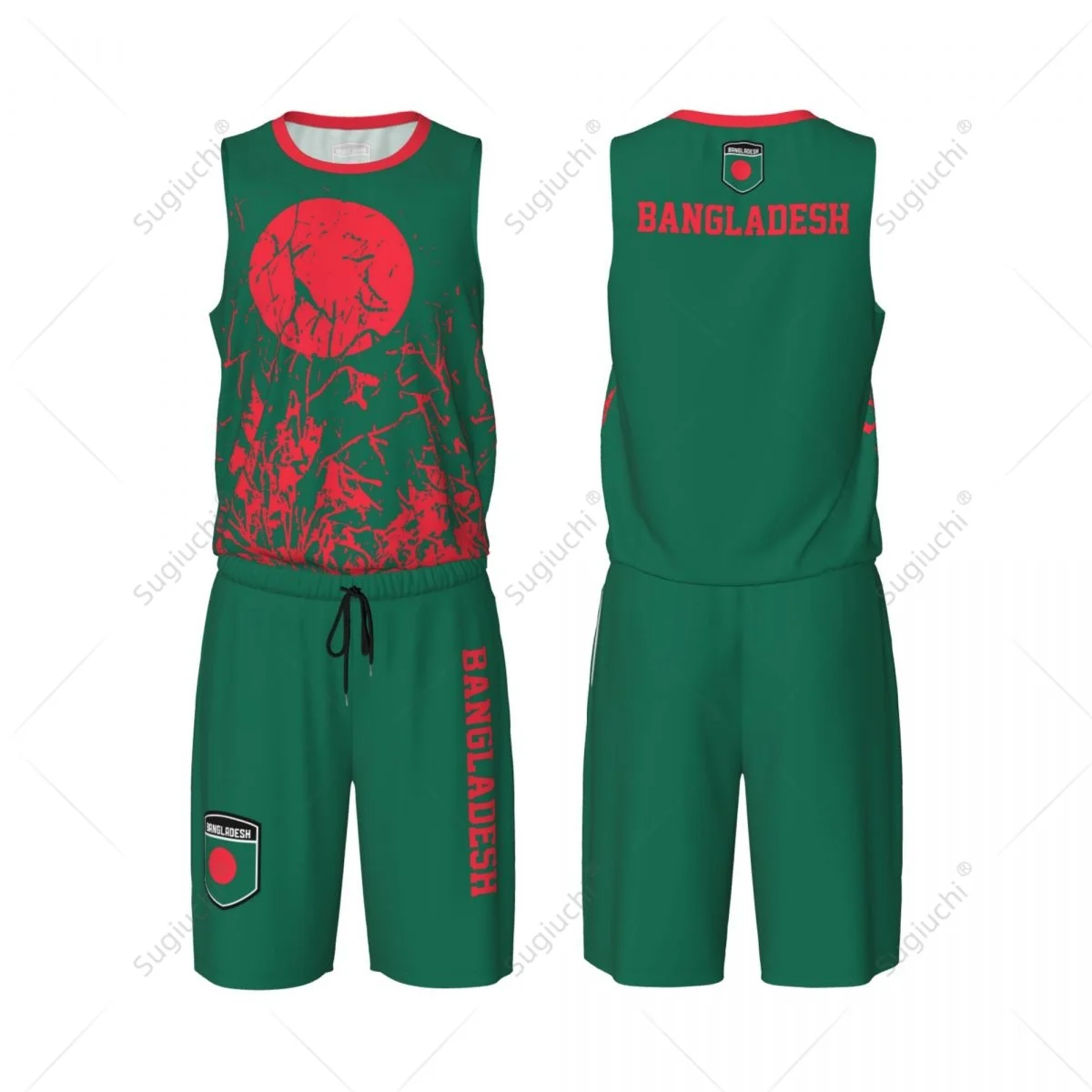 Bangladesh Flag Grain Men Basketball Set Shirt & Pants Sleeveless