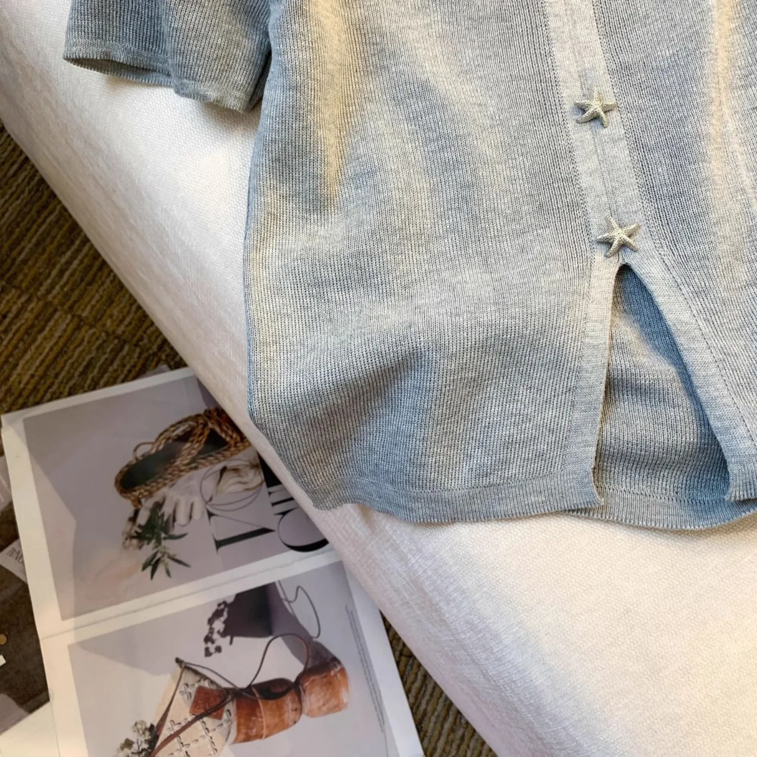 Summer Ice Silk Knitted Sweater Women Short Sleeve White T-shirt Button Thin Tops Design Loose Casual Coat Short Tees Black Grey