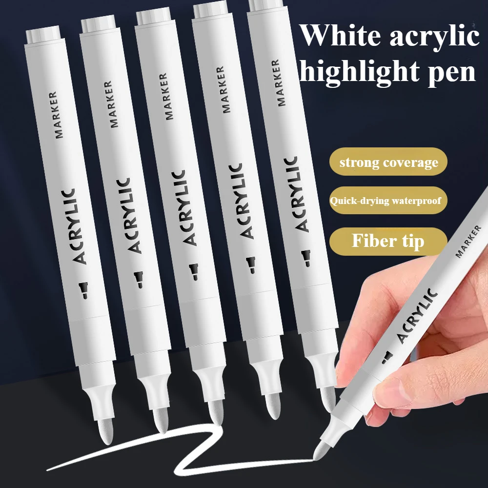 12PCS white acrylic highlighter markers for student art painting, illuminated pens, quick drying, waterproof