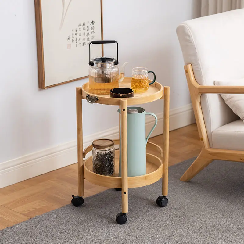 

Mobile corner coffee Wood Bamboo table for living room household tea side table house chess room round table furniture