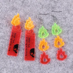 2023 Cute Acrylic Skull Lighter Flame Letters Drop Earrings for Women Cartoon Colorful Fire Dangle Earring Charm Jewelry Gifts