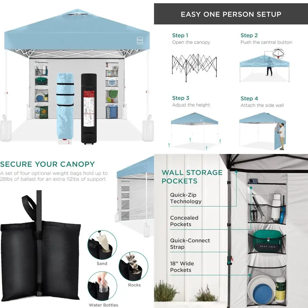 

Портативный выдвижной навес длиной 10 x 10 футов с боковой стеной, 10 карманов, футляром для переноски, установкой на 1 кнопку, 4 весовых сумок — простая установка на открытом воздухе