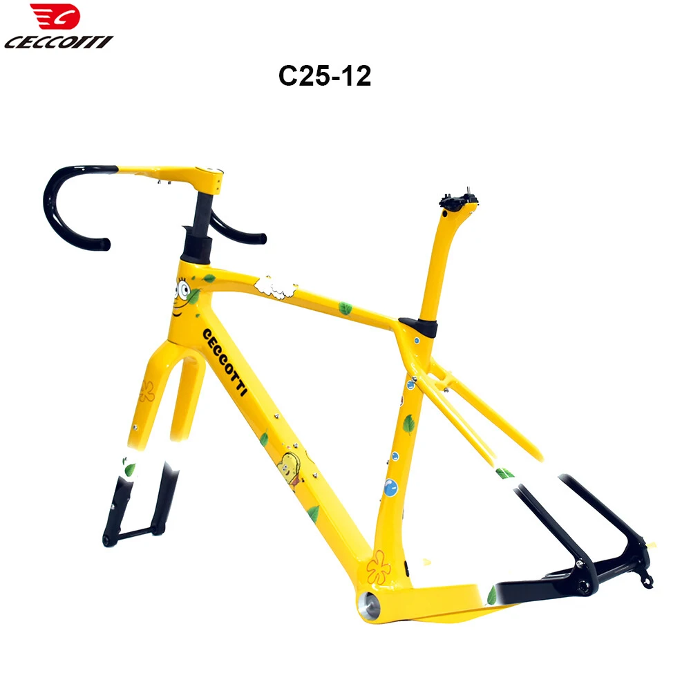 CECCOTTI Relief decal Gravel Frame T1000 Carbon Gravel Fit  700C * 47C and T47 BB Full Hidden Cable Bicycle Frameset Gravel