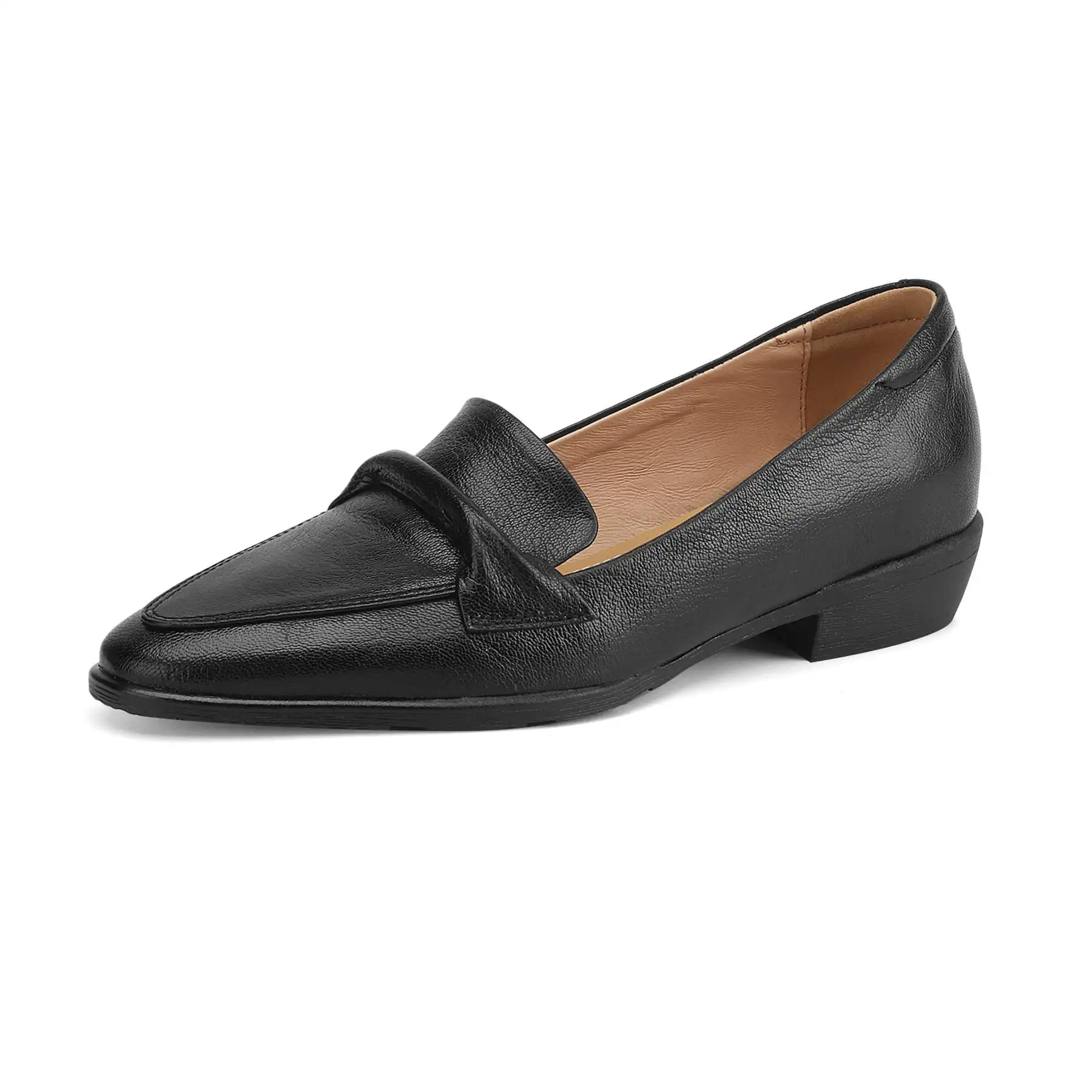 Vendita calda 2025 morbida pelle di pecora retrò grosso tacco medio slip on primavera autunno scarpe da ufficio signora concisa casual pompe da donna di marca