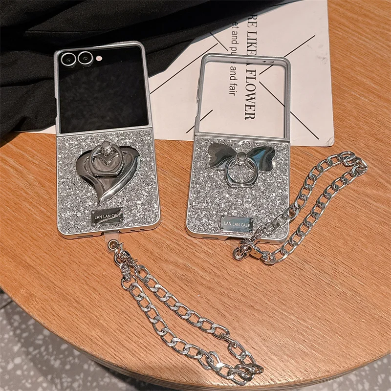 الكورية لطيف القوس الدائري قضية الهاتف لسامسونج غالاكسي Z فليب 7 6 5 Flip6 Flip7 ZFlip5 غطاء مع سلسلة بريق Kawaii حالات Funda #3