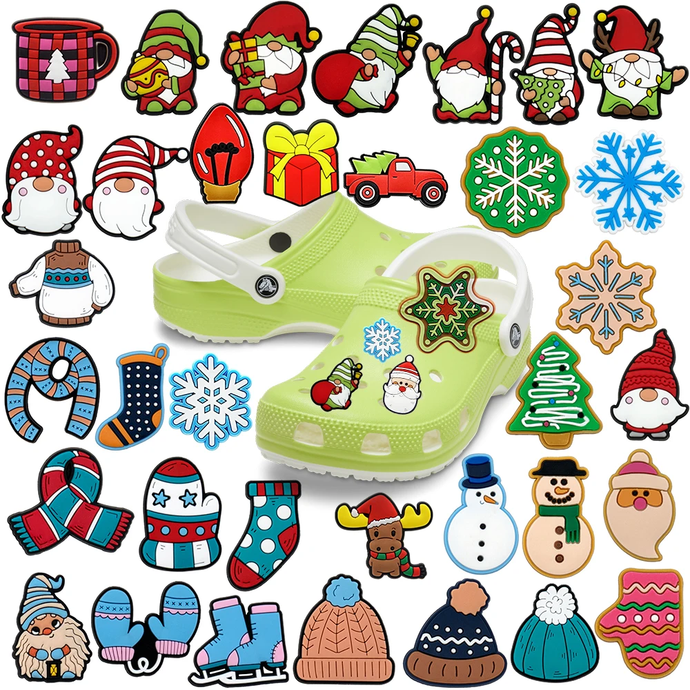 1Pc Santa hat shoes Snowman gloves Chrams Shoe Accessories Clog Buckle Decorative Sandals Decorate shoe Men And Women Gifts