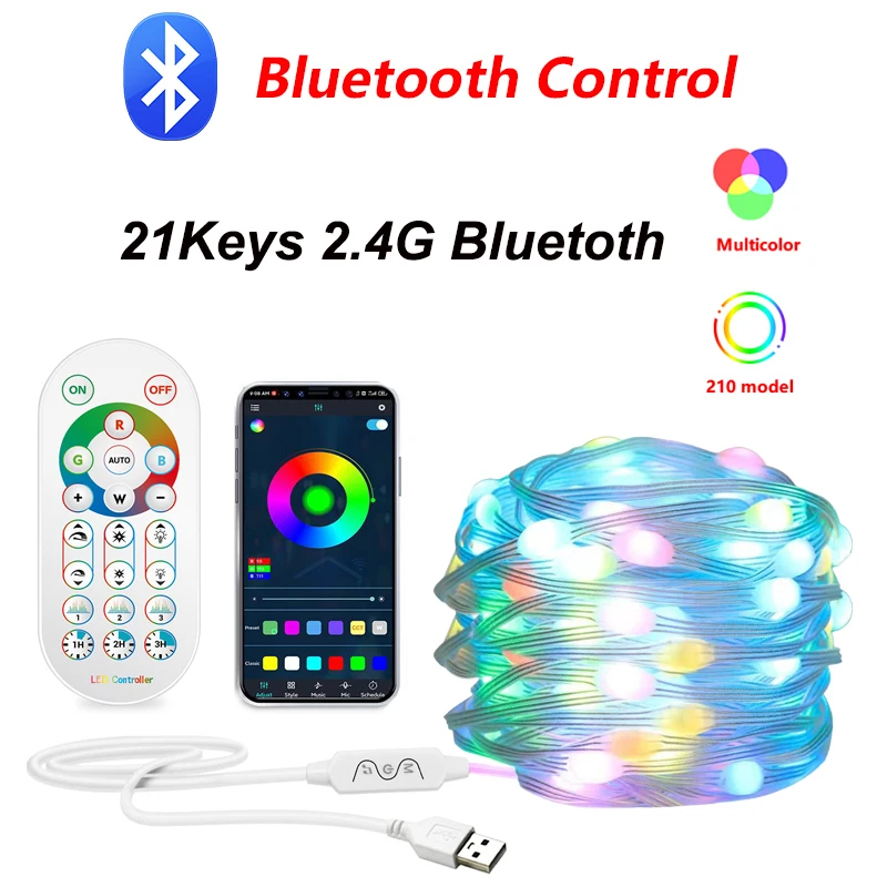 USB Smart Bluetooth LED Strip Light Christmas Tree 5M/10M/15M/20M App Control New Year Fairy Christmas Lights Decoration Garland