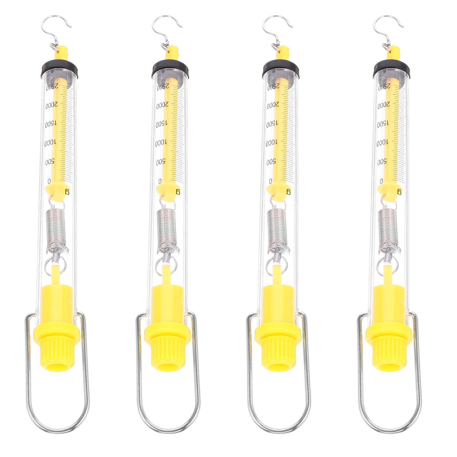 4 Pcs Spring Balance Cylinder Dynamometer 2 5kg Plastic Tubular Scale Yellow Hook Clear Body Gram Newton Calibration Plated