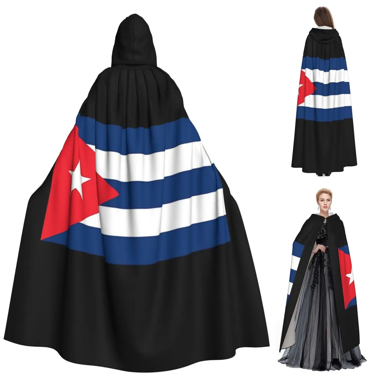 

Cuba Cuban National Flag Long Hooded Cloak Witch Medieval Costume Cosplay Cape HalloweenParty Adult Unisex