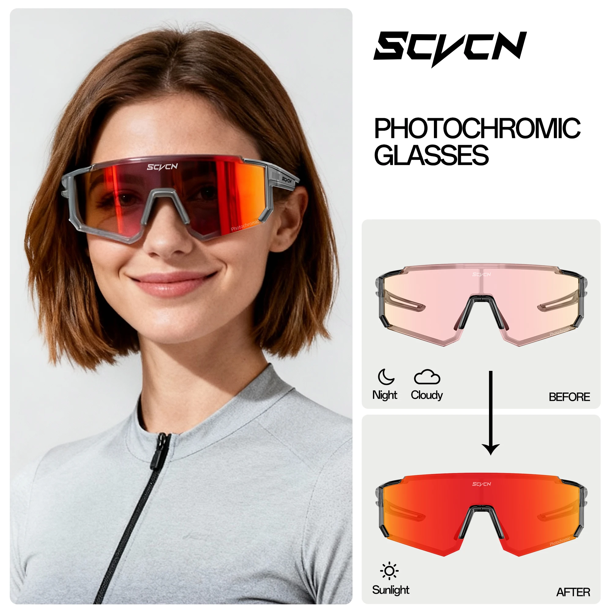 SCVCN Heißer Photochrome Radfahren Gläser Outdoor UV400 Schutz MTB Fahrrad Sonnenbrille Männer Frauen Sport Fahrrad Winddicht Brille – Detail 7