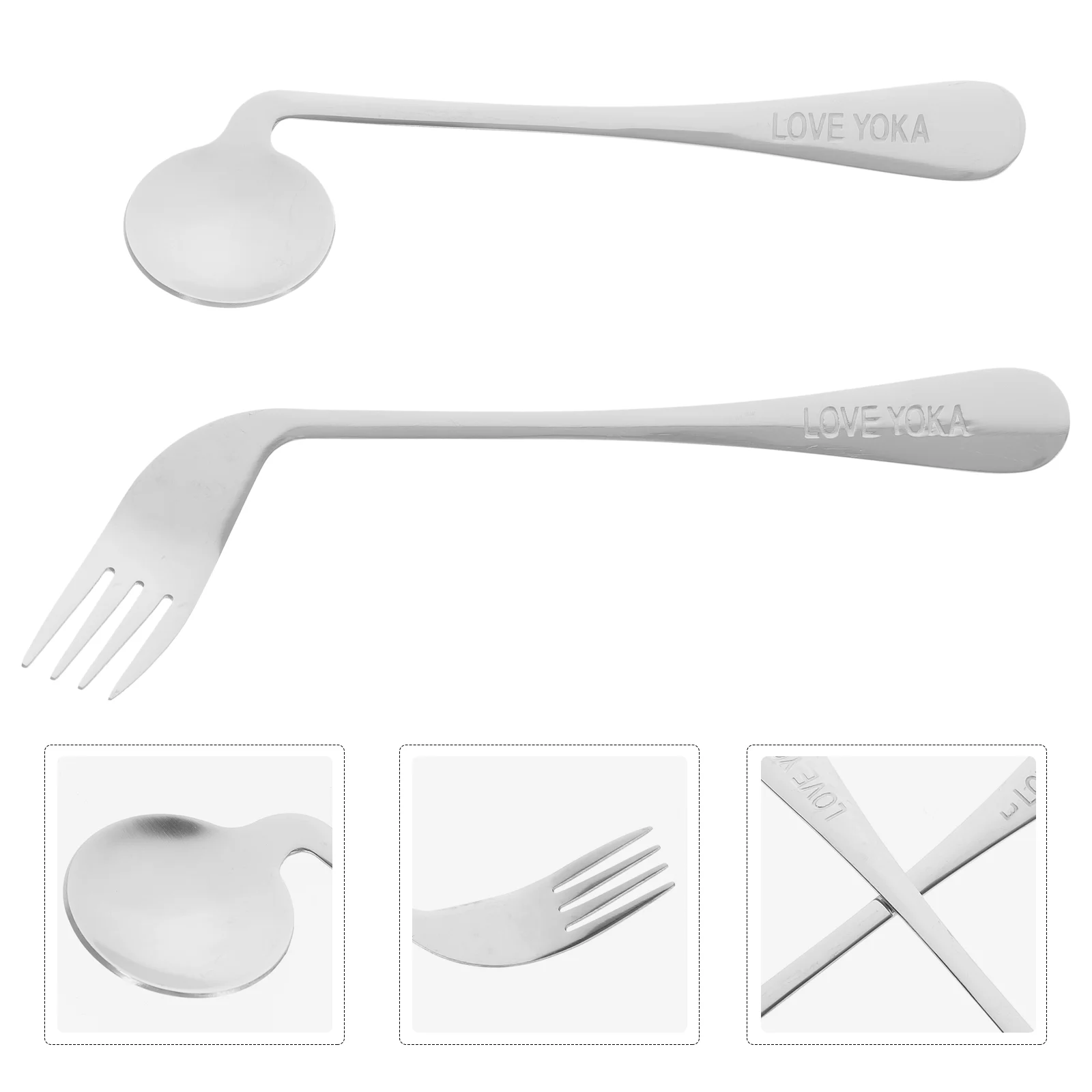 Noodle Elbow Fork Spoon Toddler Baby Spoons Assistive Stainless Steel Feeding Auxiliary