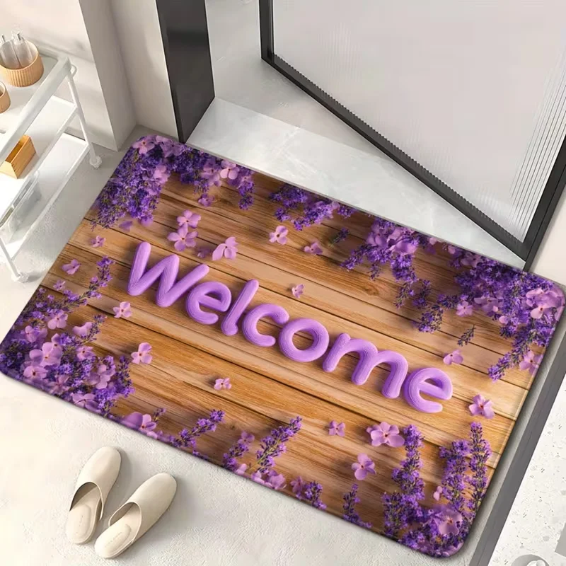 Leopard Print Welcome Doormat with Bold Lettering Non Slip Entrance Mat for Modern Homes
