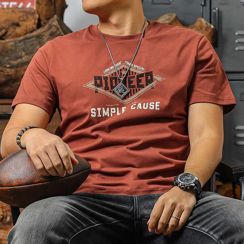 

Men's Red Short Sleeve T-Shirts 2025 Summer Man Pure Cotton T Shirt Fashion Casual O-Neck Letter Print Tshirt