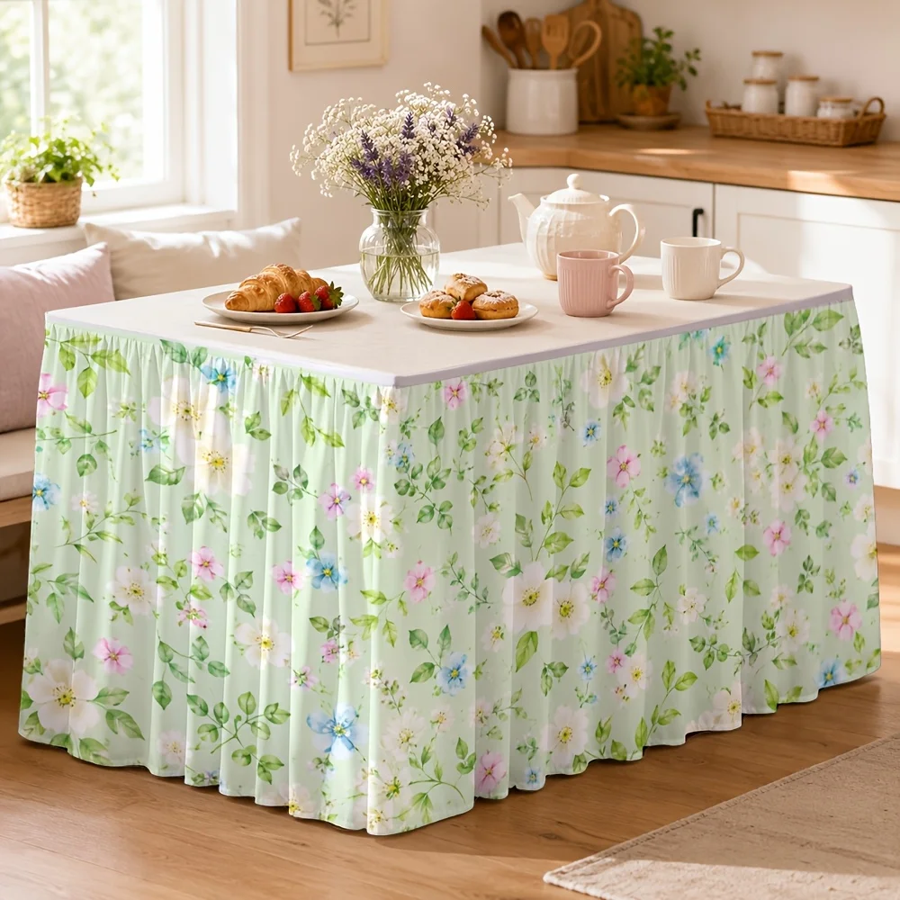 1 piece table cover skirt, exquisite light color flower print, suitable for wedding banquets, restaurant decoration