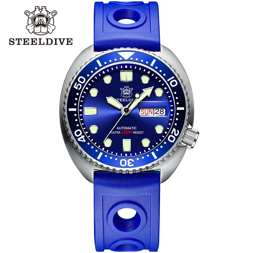 STEELDIVE Marke SD1972 45 mm Saphirglas MH36 Automatikwerk, schwarzes Zifferblatt, Tag- und Datumsuhr