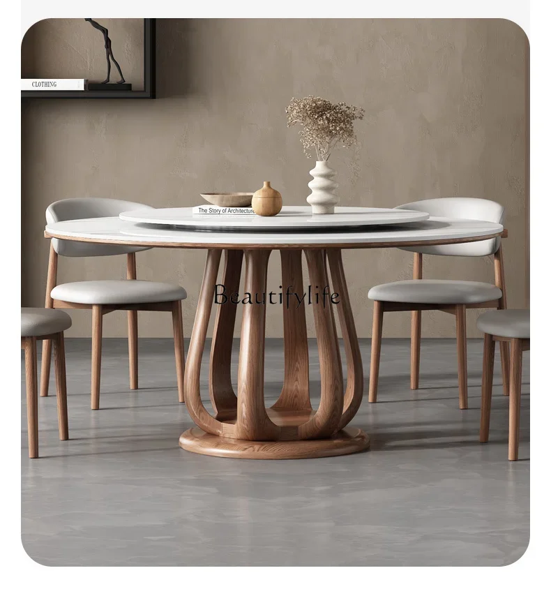 

FG44Stone Plate Dining Tables and Chairs Set Modern Simple Home Small Apartment Nordic with Turntable